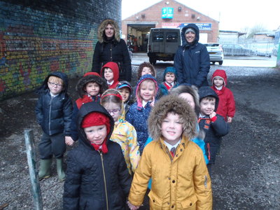 Image of Reception children exploring Kirkham woods