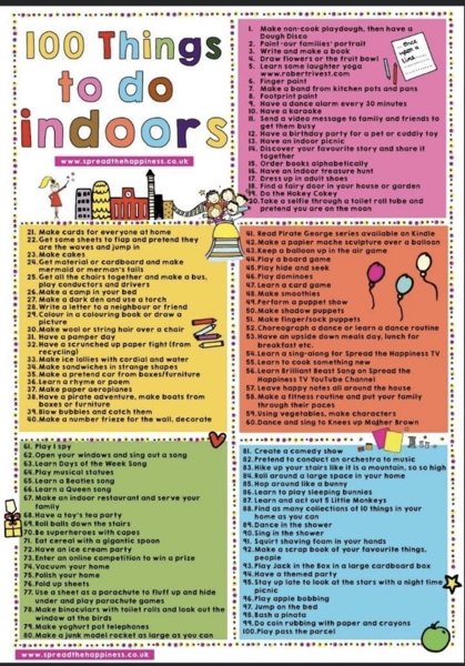 Image of 100 Things to do indoors!
